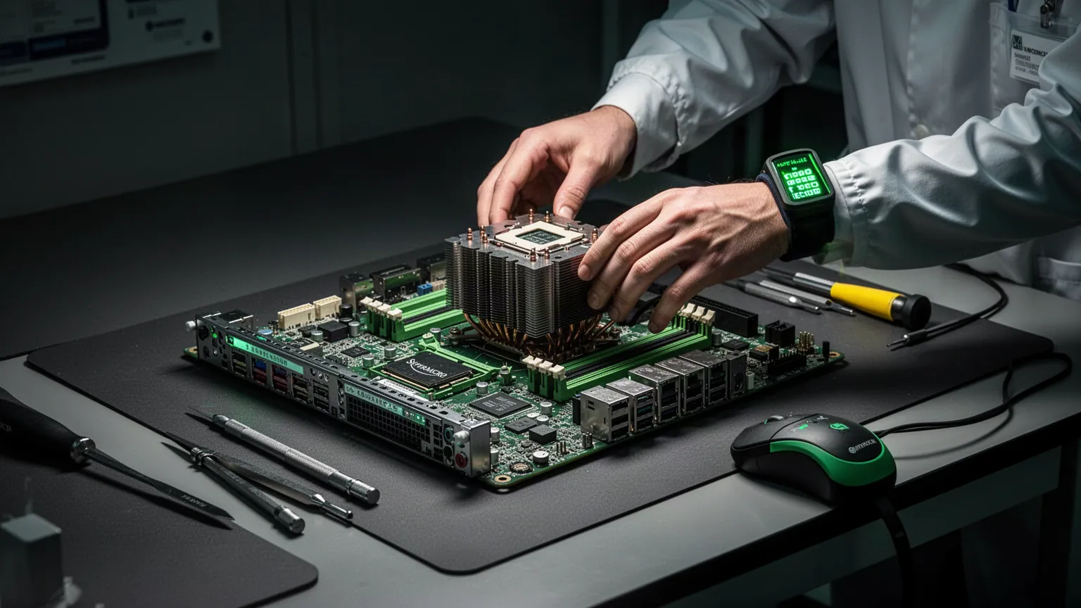 Сборка сервера Supermicro на антистатическом верстаке